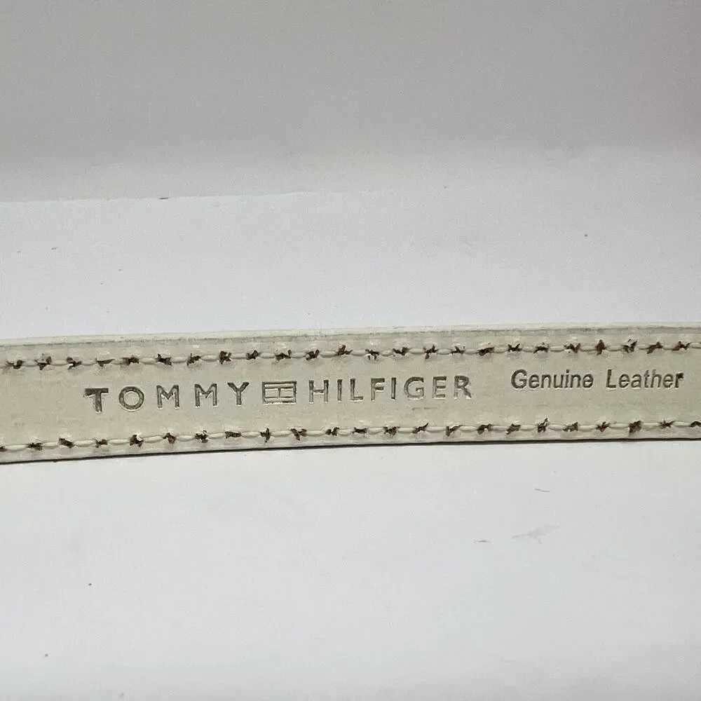 Vintage Y2K Tommy Hilfiger Cream Leather Monogram Belt M Rare